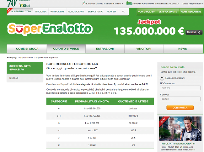 Superenalotto prize on sale