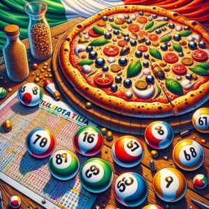 lotto formulier en ballen samen met italiaanse pizza