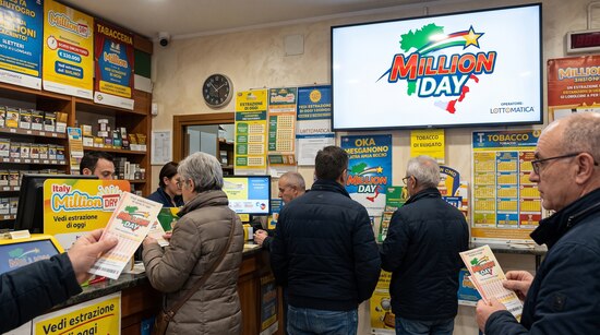 Customers waiting at a MillionDAY lottery counter in Italy